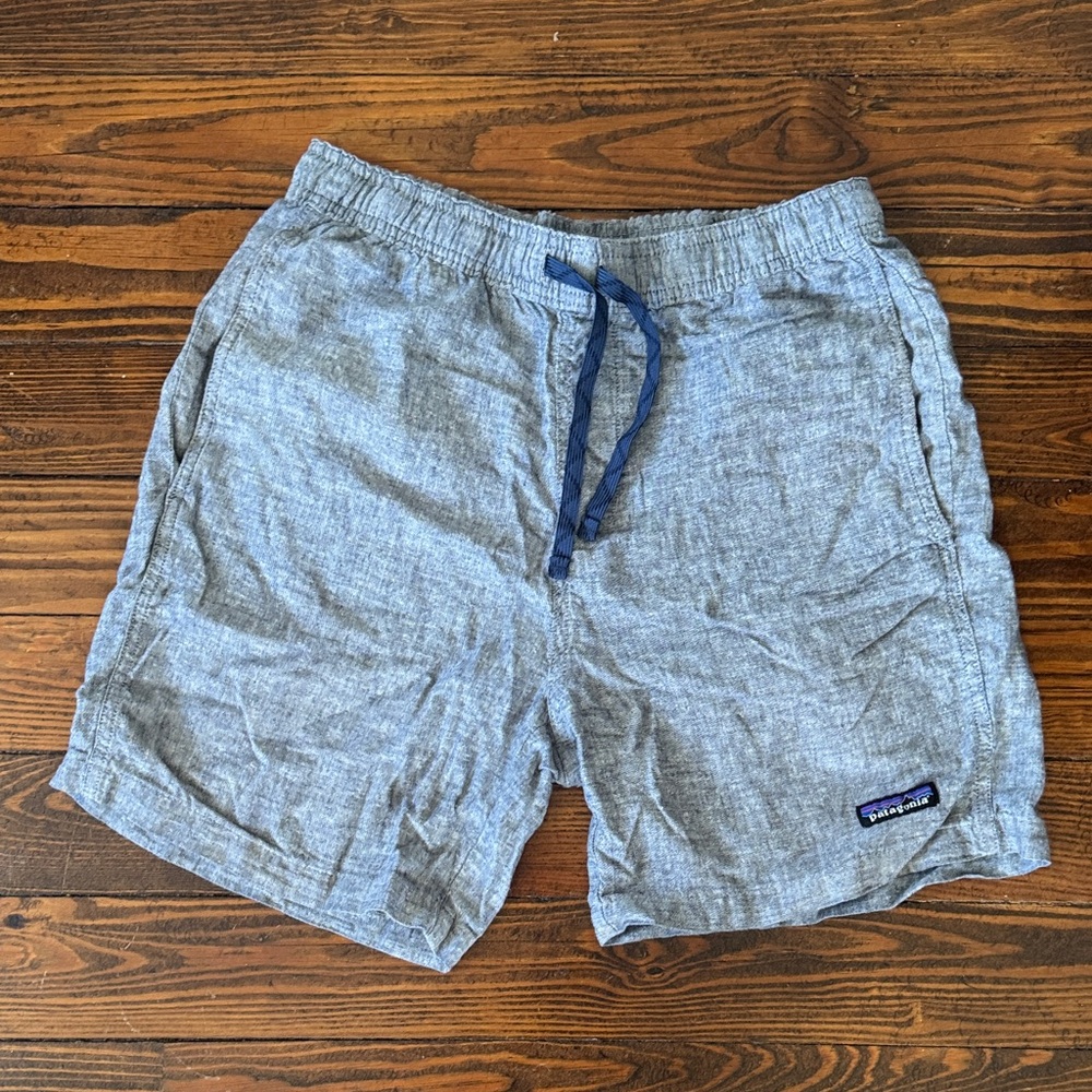 Patagonia Men’s Light Blue/Grey Shorts with Navy Drawstring SP22